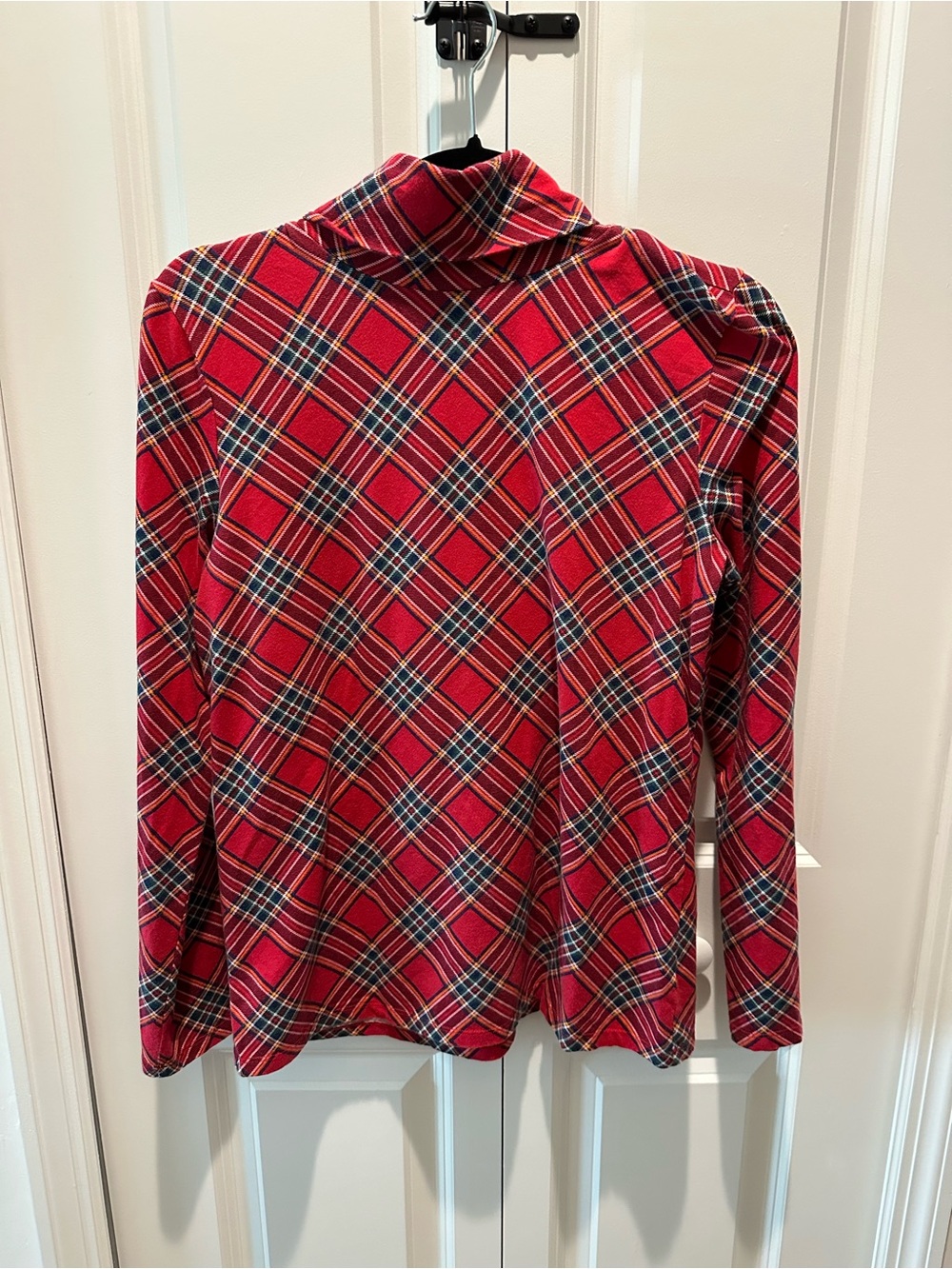 Talbots Women’s Christmas Red Plaid Long Sleeve Turtleneck Top 95% Cotton